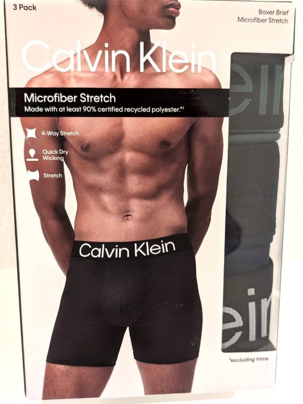 Calvin Klein Mens 3 Pack Microfiber Stretch Boxer Briefs Purple Blue Black L